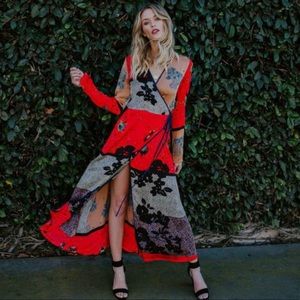 Vici Red Floral Patchwork Maxi Dress